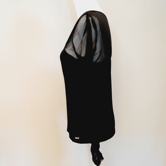 Calvin Klein Mesh Ruched Sleeve Top - Picture 3 of 12